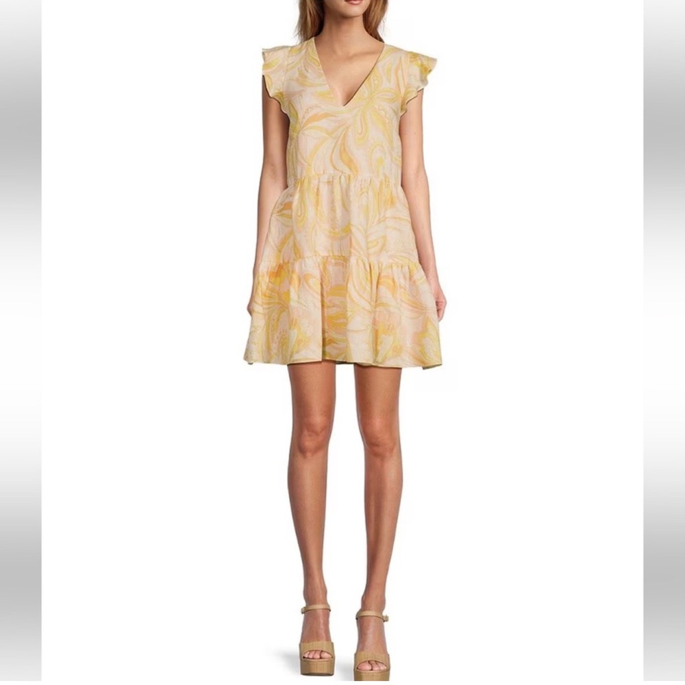 Antonio Melani Opal Paisley Linen Blend V-Neckline Cap Sleeve Tiered Dress🍎🍄